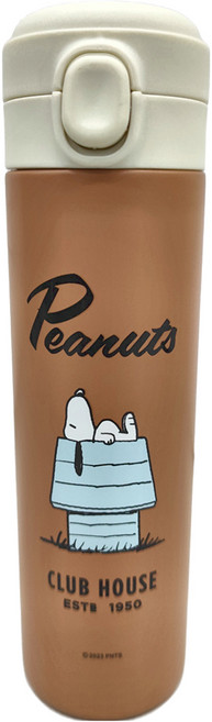 PEANUTS 史努比 一鍵開啟彈跳真空保溫瓶 OB00272 6.5 x 23.8cm, 夕褐, 500ml, 1個