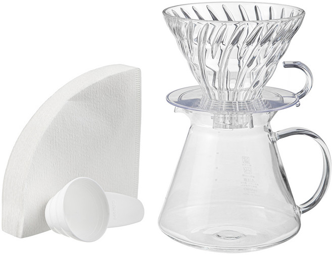 하리오 V60 글래스 브루잉 핸드드립세트 S-VGBK-02-T, 600ml, 1세트, 드리퍼 + 서버 + 계량스푼 + 종이 필터