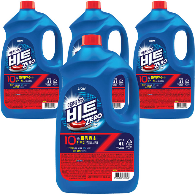 비트 제로 진드기 침투세탁 플러스 액상세제 일반용 본품, 4개, 4L