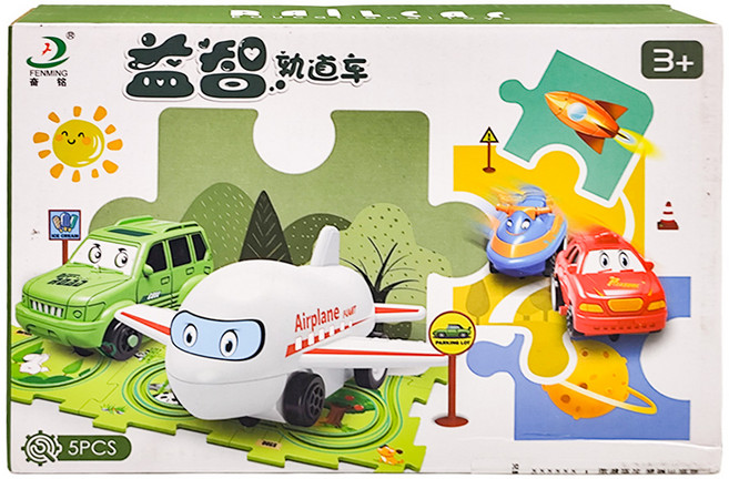 FENMING 陸地系列 兒童益智軌道車5件組 4拼圖 + 1小車, 1入, 5片