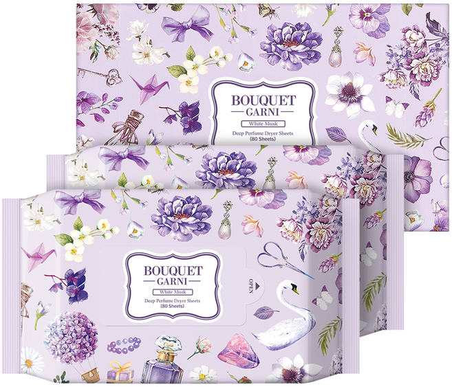 부케가르니 딥 퍼퓸 드라이시트 섬유유연제 화이트머스크 본품, 80개입, 2개