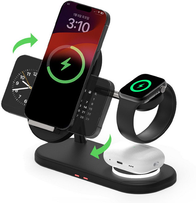 바우아토 맥브리즈 3in1 듀얼 코일 고속 무선충전기 거치대 애플 호환 미드나잇블랙 1개