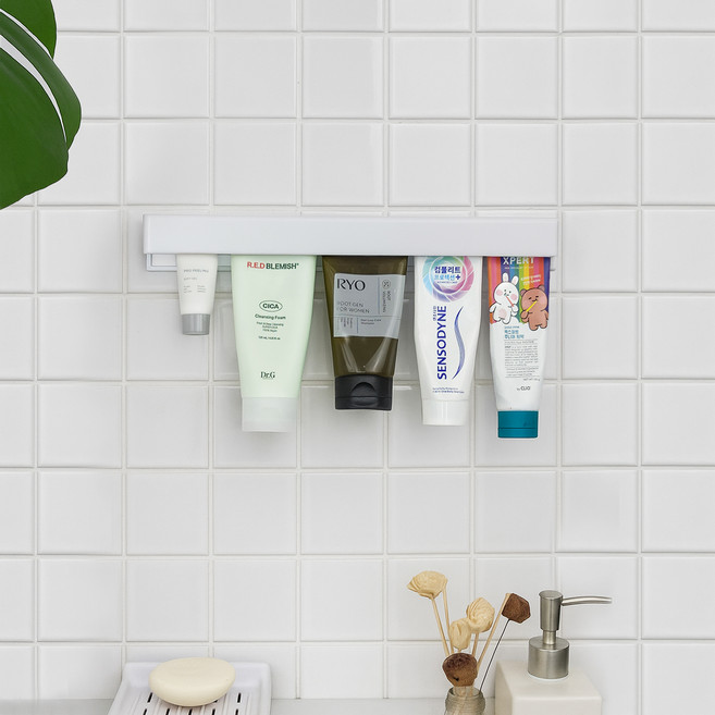 인앳홈 벽부착 롱 치약 튜브 클립, 화이트, 1개