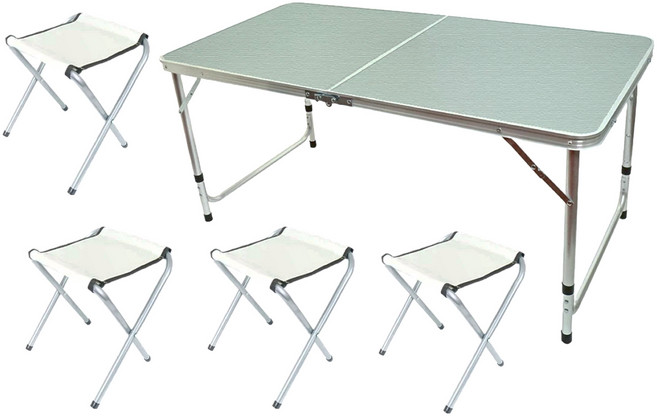 FOSO戶外露營折疊桌 + 椅子 4個, 冰山灰, 1組