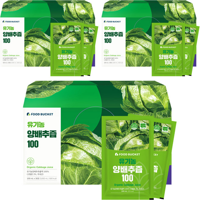푸드버킷 국내산 유기농 양배추즙 100, 3L, 3개