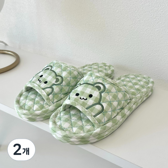 제이드슈 3중 쿠션 면 실내 슬리퍼, 그린, 2개