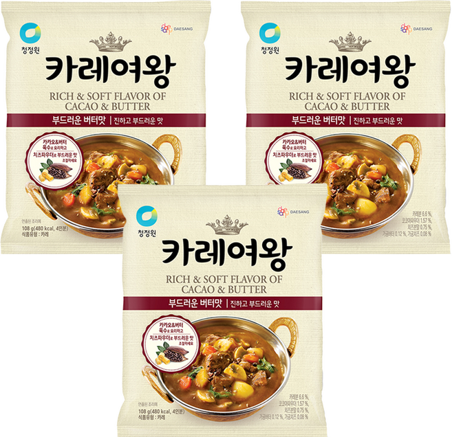 카레여왕 부드러운 버터맛, 108g, 3개