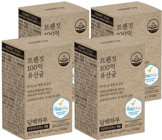 담백하루 트랜짓 100억 유산균 10.2g, 30정, 4개