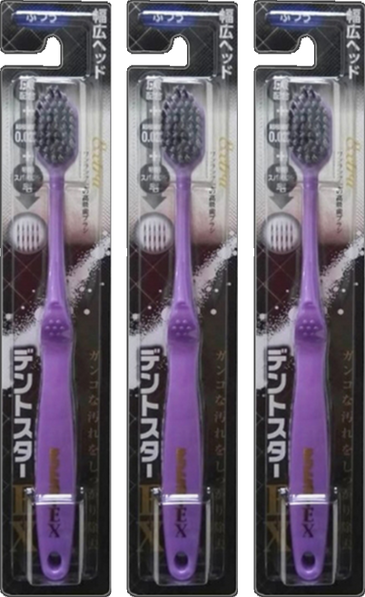 日本稻田齒 0.02EX超極細毛炭抗菌牙刷 小型 硬度普通 顏色隨機, 1入, 3支