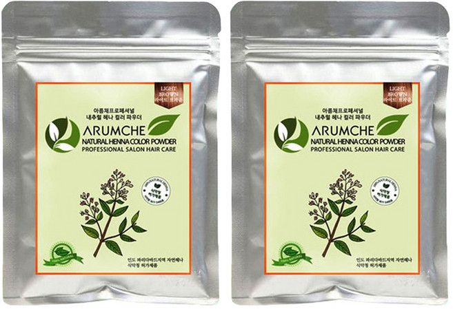 ARUMCHE 專業Henna染髮粉, 淺棕色, 2包