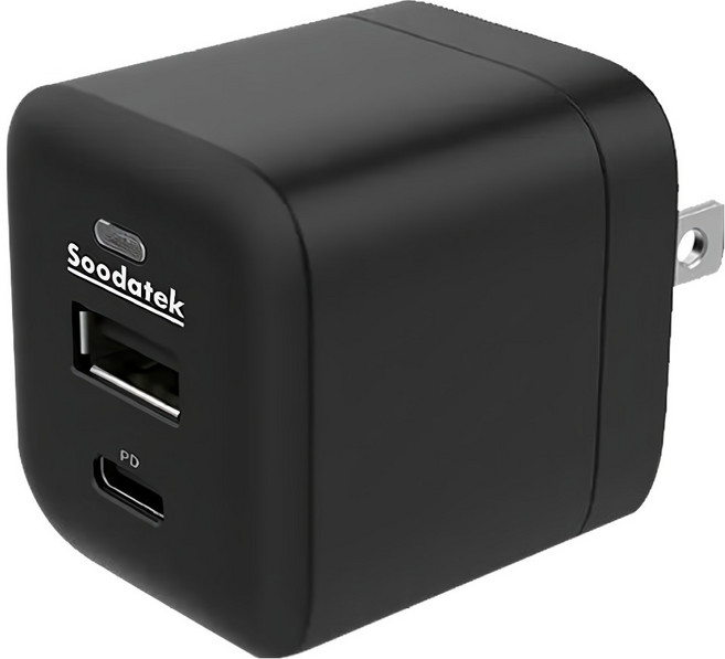 Soodatek 25W 雙孔高速充電器 PD+20W Smart Charger, 黑色, 1個