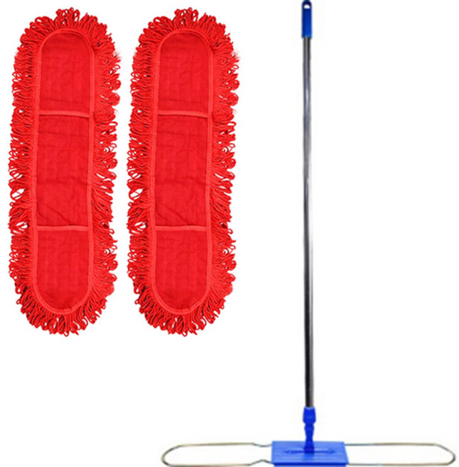 월드크린 리스킹 기름 걸레 90cm x 2p + 프리미엄 판자루 세트, 1세트, 적색