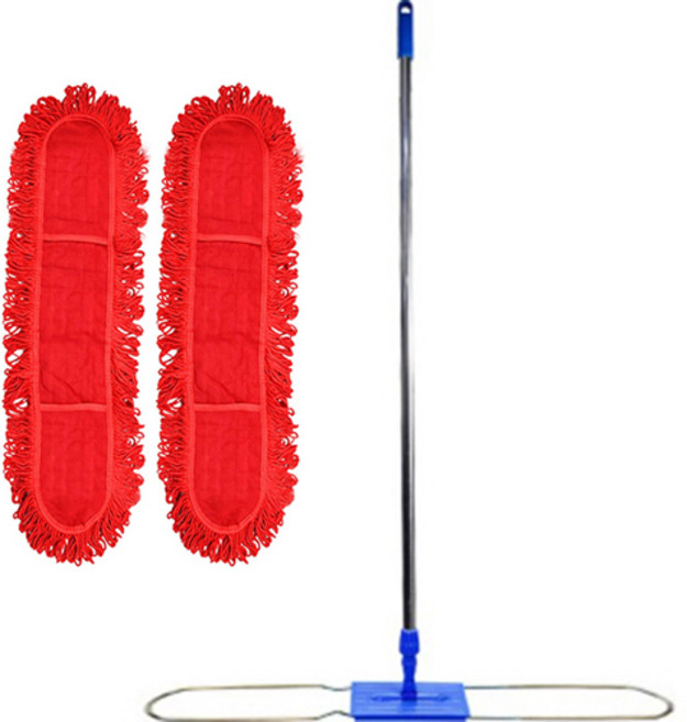 월드크린 리스킹 기름 걸레 105cm x 2p + 프리미엄 판자루 세트, 1세트, 적색