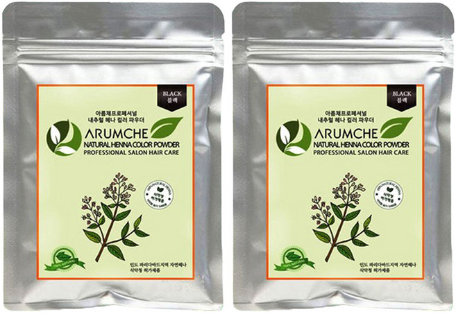 ARUMCHE 專業Henna染髮粉, 黑色, 2包