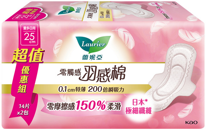 Laurier 蕾妮亞 台灣公司貨 零觸感特薄羽感衛生棉 量多日用加長型, 25cm, 28片, 1組