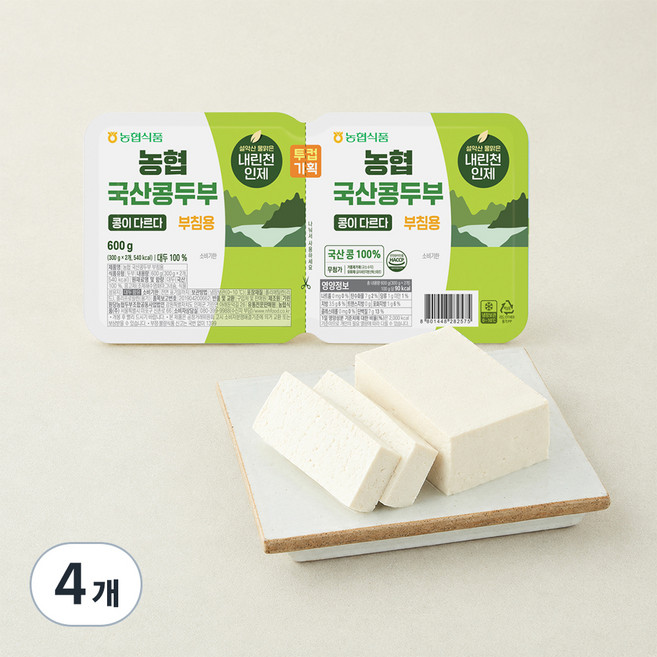 농협100 국내산 콩두부 부침용, 300g, 4개