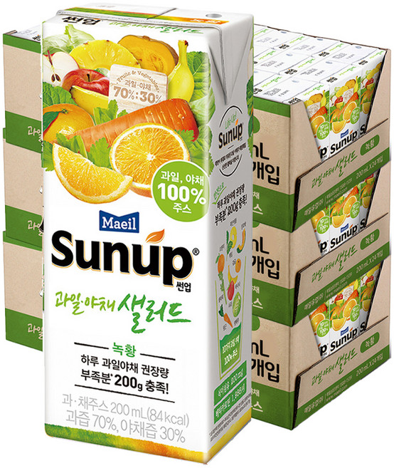 썬업 과일야채샐러드 혼합쥬스 녹황, 200ml, 72개