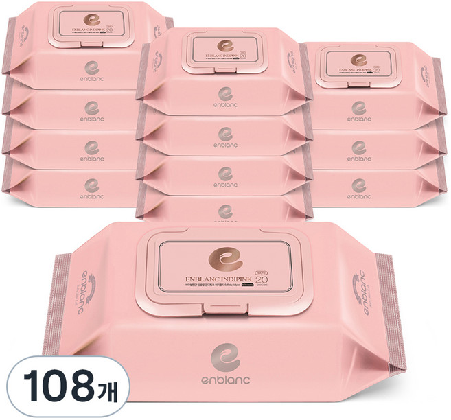 앙블랑 세이프 인디핑크 유아물티슈 휴대캡형 63gsm, 63g, 20매, 108개