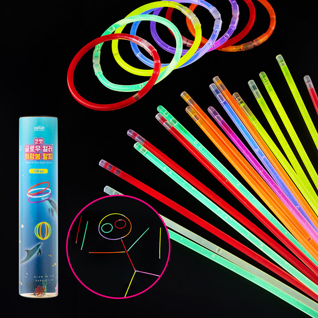 코멧 글로우 컬러 야광 봉 팔찌, 랜덤발송, 100개