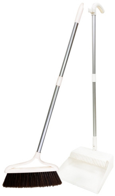 妙潔 摺疊梳齒掃把畚箕組 掃把28.5*93cm*1+畚箕27*23*92cm*1, 1組, 白色