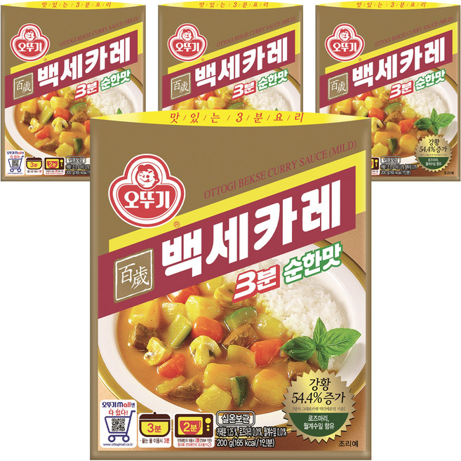오뚜기 백세카레 3분 순한맛, 200g, 4개