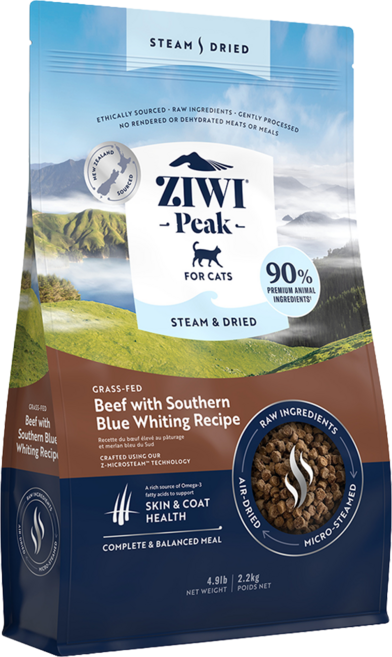ZIWI Peak 滋益巔峰 微蒸乾式熟成貓咪鮮肉糧, 2.2kg, 1個, 牛肉 + 鱈魚