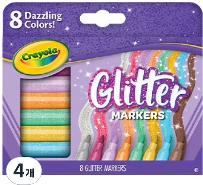 크레욜라 가는선 글리터 마커, 4개, 8색