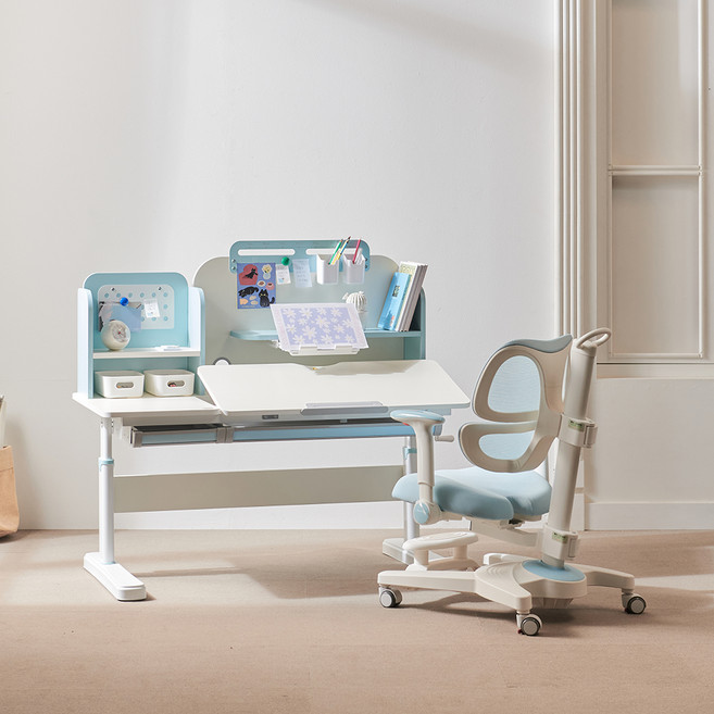 소르니아 토니 바른자세 공부책상 + 의자 방문설치, 블루