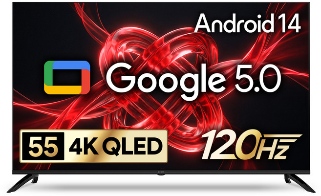 더함 CHIQ 4K UHD QLED DLG 120Hz 돌비 AI 스마트 구글5.0 TV, 140cm(55인치), UA551QLED Google 5.0 120Hz 2025, 스탠드형, 고객직접설치
