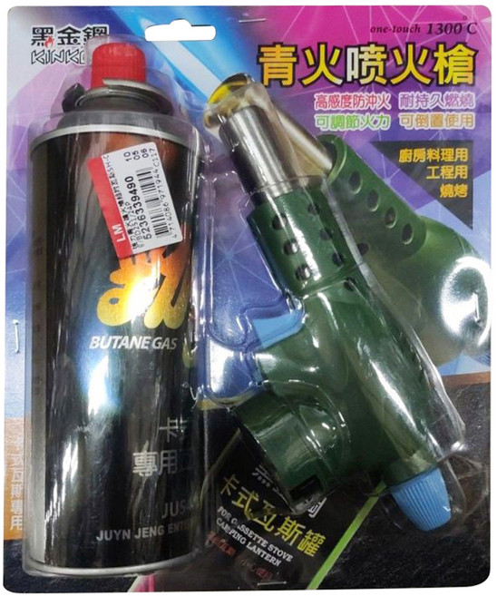 BLACK King Kong 黑金鋼 強力青火噴火槍組 附卡式瓦斯罐, 黑色 + 綠色, 1組