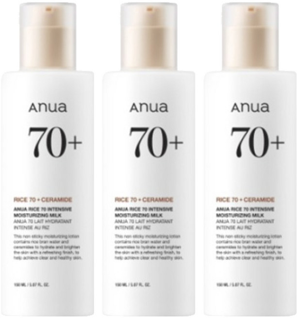 아누아 라이스 70 인텐시브 모이스처라이징 밀크 로션, 3개, 150ml
