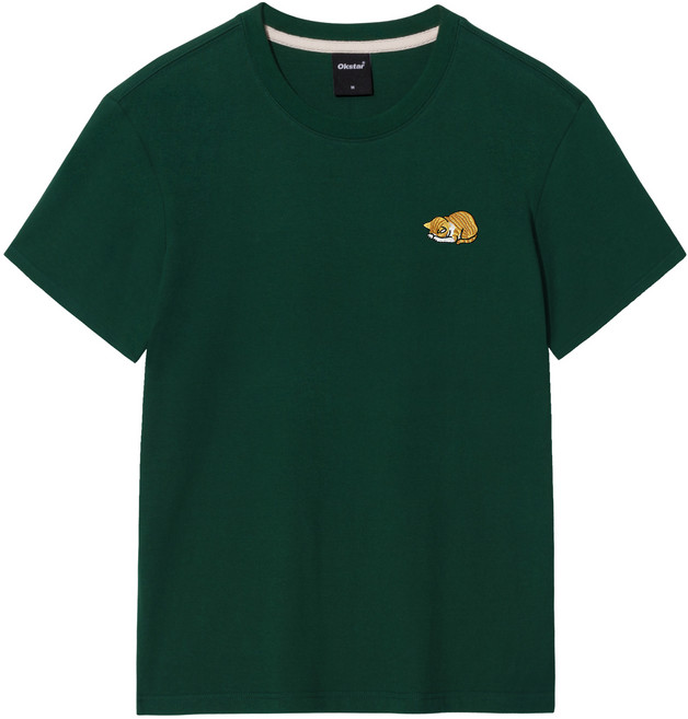 옥스타 남녀공용 통기성 졸린 치즈냥 자수 반팔 티셔츠 OTS026