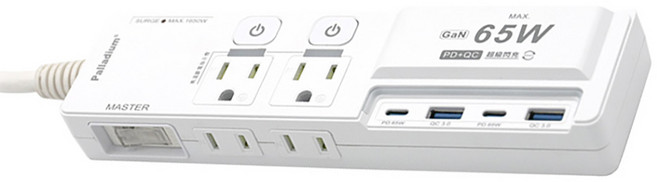 POLYWELL 寶利威爾 65W GaN 氮化鎵 USB閃充電源延長線 PW15-T05-A060, 白色, 1條, 1.8m
