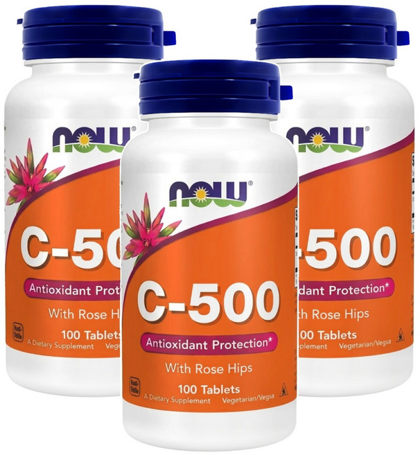NOW Foods 維他命C-500 + 玫瑰果, 100顆, 3罐