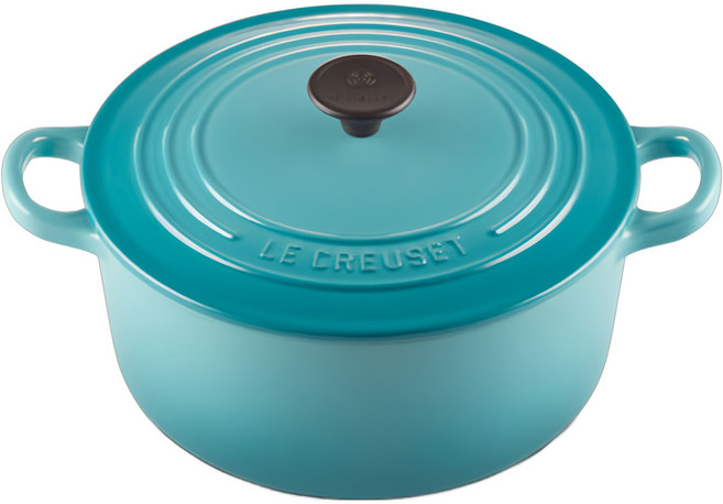 LE CREUSET 圓鐵鍋 附電木頭鍋蓋 3.3L, 1個, 加勒比海藍, 22cm