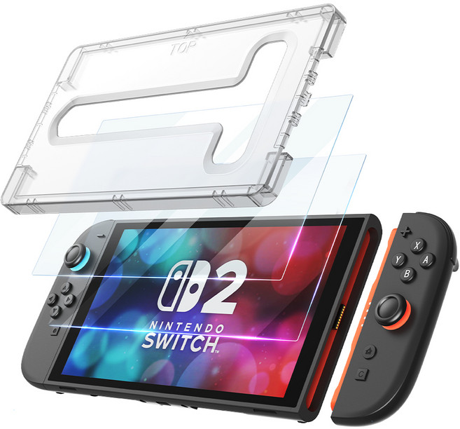 JOYTRON 任天堂 Switch 2 9H 鋼化玻璃螢幕保護貼 2片 + 導引器組, 透明, 1個, SW2-FILM01