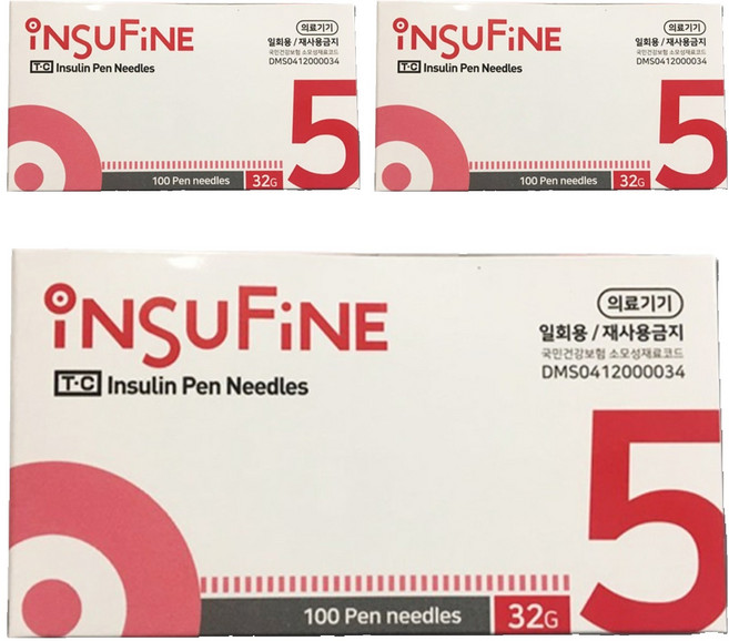 인슈파인 인슐린 펜니들 5mm 100p, 3개, 100개입