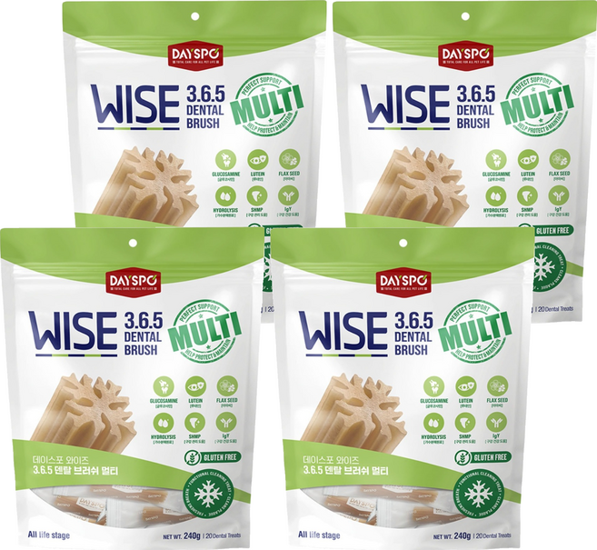 데이스포 강아지 와이즈 365 덴탈브러쉬, 멀티, 240g, 4개