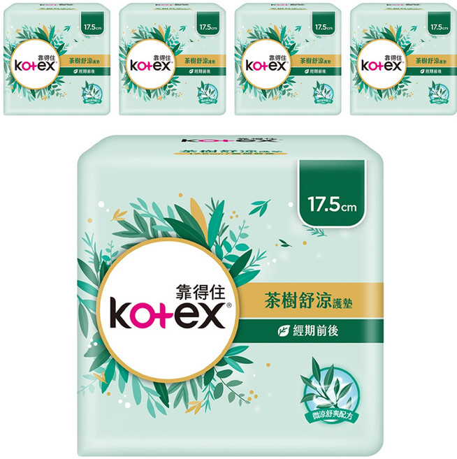 Kotex 靠得住 茶樹舒涼護墊 經期前後, 17.5cm, 18片, 5包