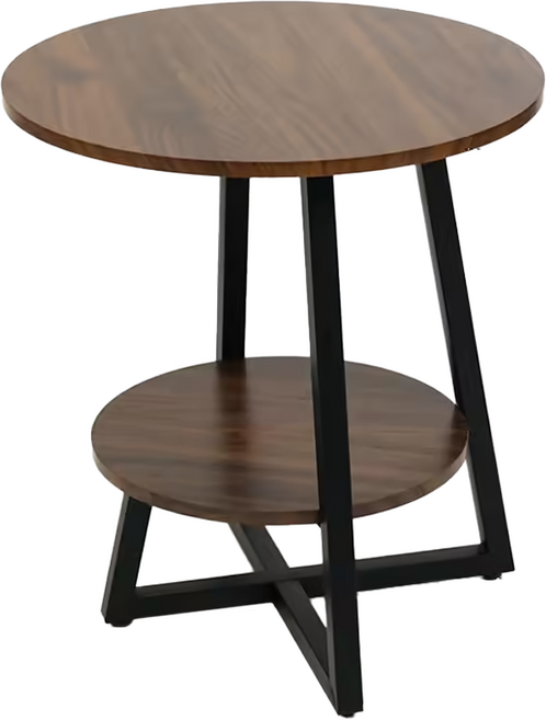 FAmILyLIFE 生活 木冶山居 Carmel工業風雙層圓形茶几 WO-016 50cm 4.6kg, 胡桃木