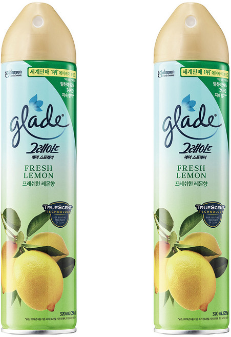 그레이드 에어 스프레이형 실내 공기탈취 방향제 본품, 320ml, 2개, 프레쉬한 레몬