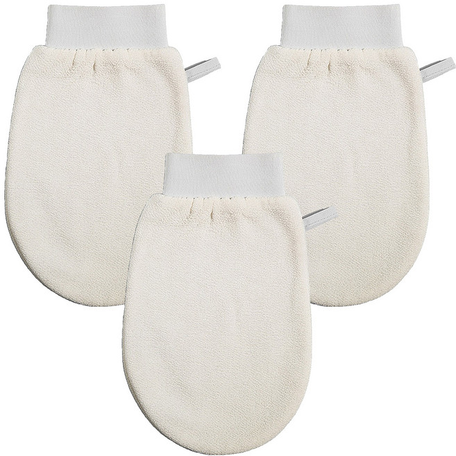 바코젤 때장갑 스파 샤워 스크럽 타월, 베이지, 3개, 1개입