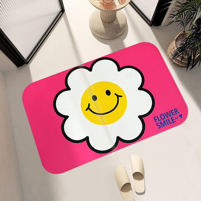 무식이네 스마일 플라워 빨아쓰는 규조토 발매트, 핑크