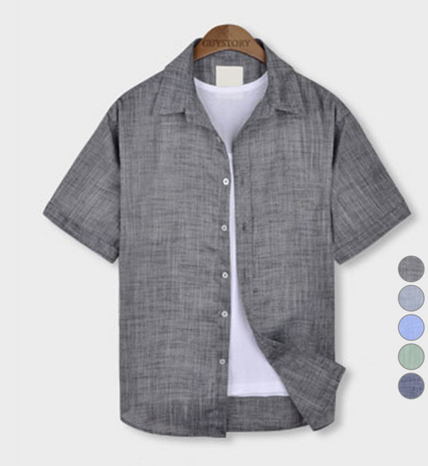 Guystory 男士大尺碼洛茲亞麻短袖襯衫
