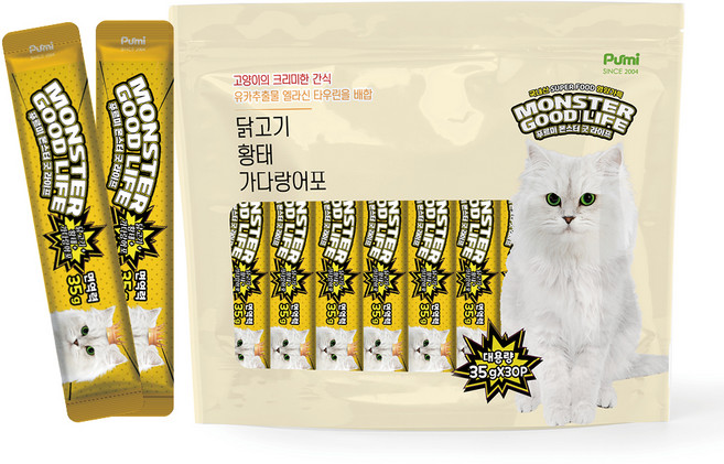 푸르미 몬스터굿라이프 대용량 짜먹는 고양이 간식 30p, 혼합맛(닭고기/황태/가다랑어포), 1.05kg, 1개