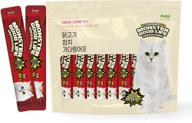 푸르미 고양이 몬스터굿라이프 대용량 짜먹는 간식 30p, 혼합맛(닭고기/참치/가다랑어포), 1.05kg, 1세트