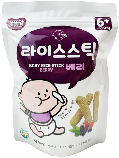 DDODDOmam 聰明媽媽 韓爸田園日記 手指米棒, 莓果, 20g, 1包