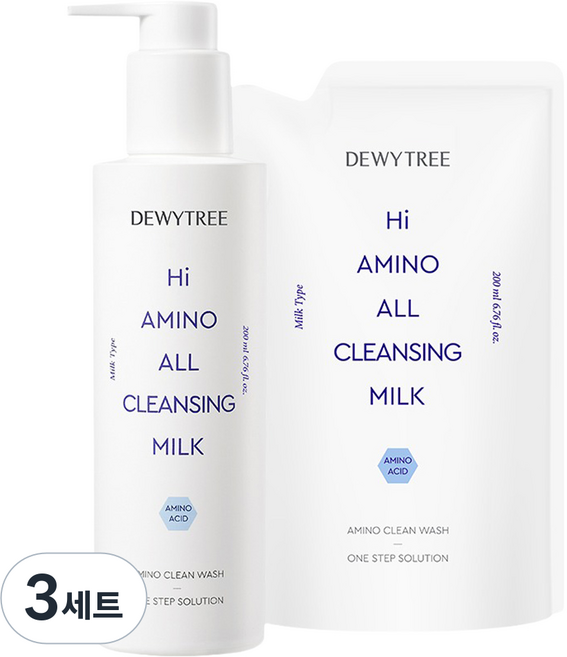 듀이트리 하이 아미노 올 클렌징 밀크 본품 200ml + 리필 200ml 세트, 400ml, 3세트