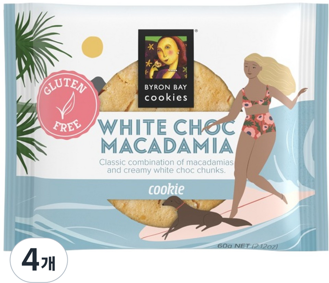 바이런베이쿠키스 글루텐프리 화이트 촉 마카다미아 쿠키, 60g, 4개