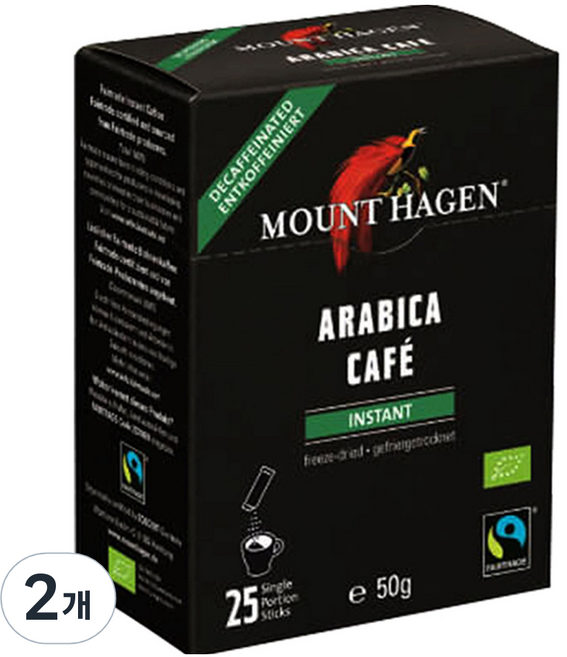 MOUNT HAGEN 阿拉比卡低咖啡因即溶咖啡隨身包, 2g, 25件, 2個